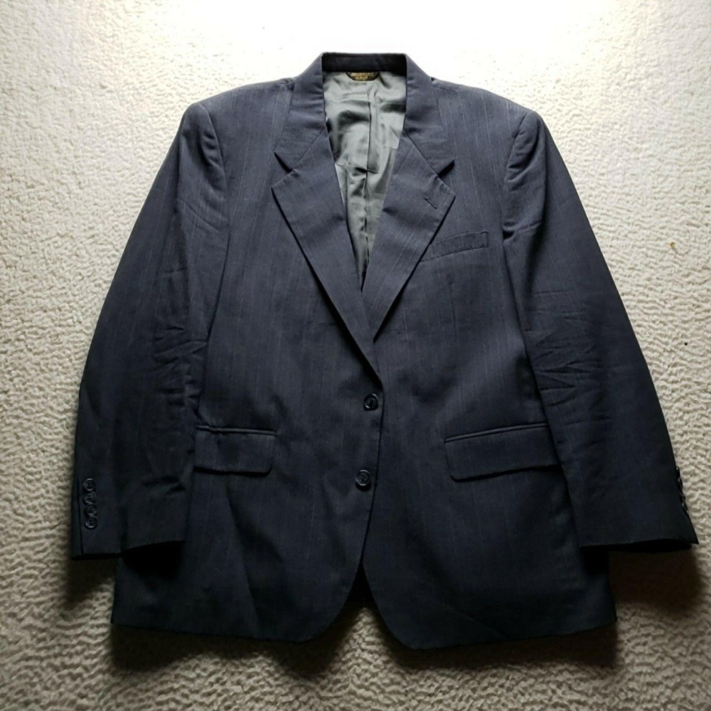 Vintage Palm Beach Jacket Blazer Mens 46 Blue Wool 2 Button Notch Lapel USA